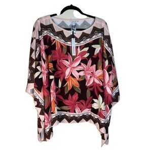 Chico’s One Size Floral Tropical Boatneck Poncho asymmetrical Hem NWT